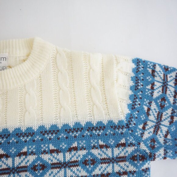 Vintage Whim Cream Blue Nordic Cable Knit Sweater Eclectic Grandpa Cabincore L - Picture 9 of 10